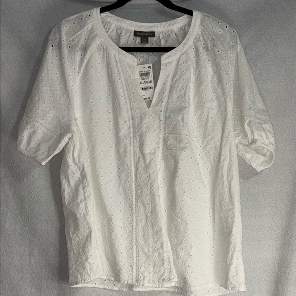 Style & Co. White Eyelet Blouse Nwt